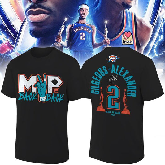 1. OKC Thunder 2026 MVP Back 2 Back Signature T-shirt