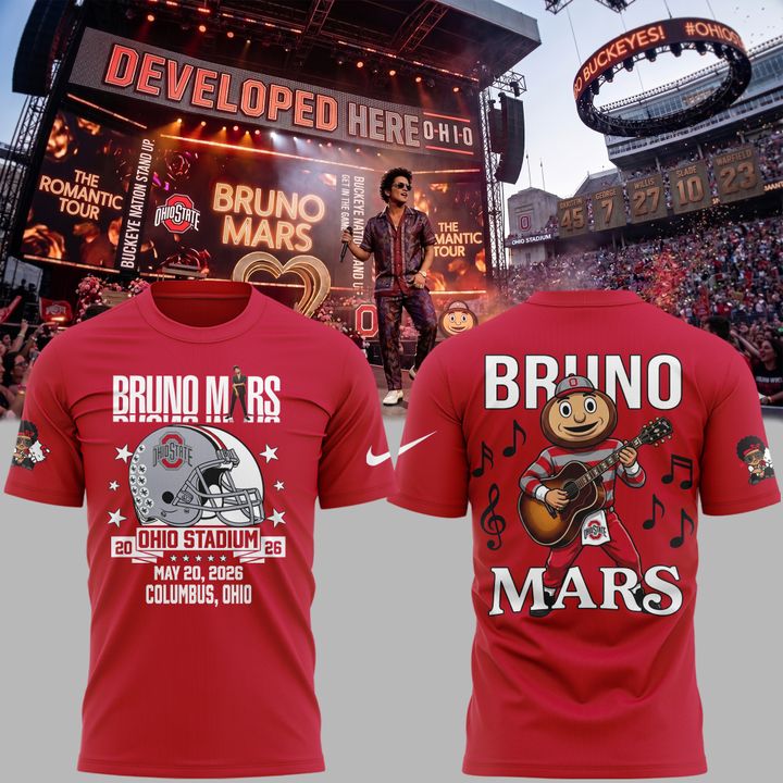 Bruno Mars x Ohio State Buckeyes Football - The Romantic Tour x Ohio Stadium Tshirt