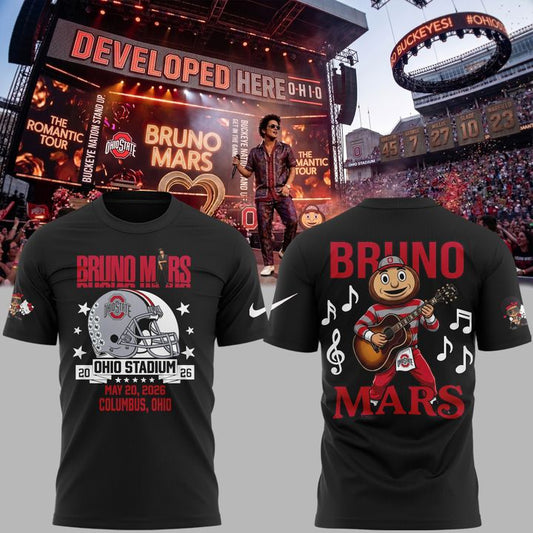 Bruno Mars x Ohio State Buckeyes Football - The Romantic Tour x Ohio Stadium Tshirt