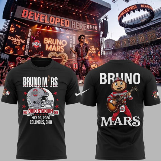 Bruno Mars x Ohio State Buckeyes Football - The Romantic Tour x Ohio Stadium Tshirt