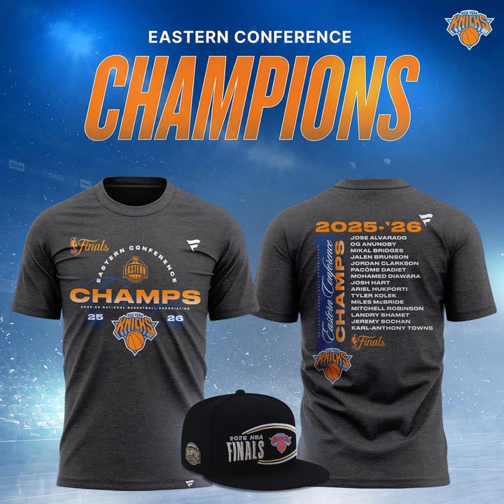 Men's New York Knicks Fanatics Charcoal 2026 Eastern Conference Champions Two-Sided T-Shirt