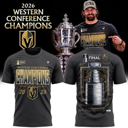 Men's Vegas Golden Knights Fanatics Heather Charcoal 2026  Western Conference Champions Signature T-Shirt