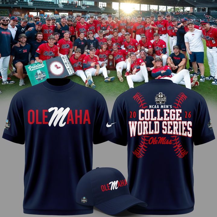 Limited Edition "Olemaha" Navy T-Shirt Ole Miss Baseball CWS2026