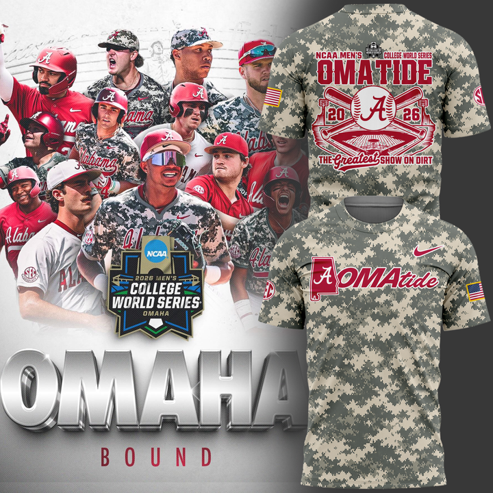 1.Alabama Crimson Tide 2026 Baseball College World Series OmaTide Camo T-Shirt