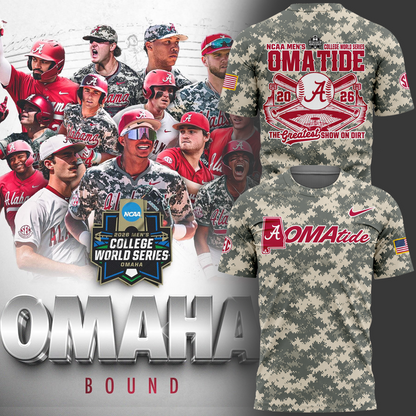 1.Alabama Crimson Tide 2026 Baseball College World Series OmaTide Camo T-Shirt