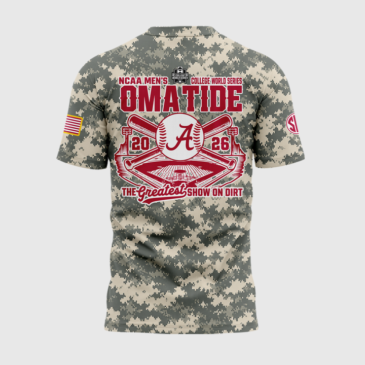 1.Alabama Crimson Tide 2026 Baseball College World Series OmaTide Camo T-Shirt
