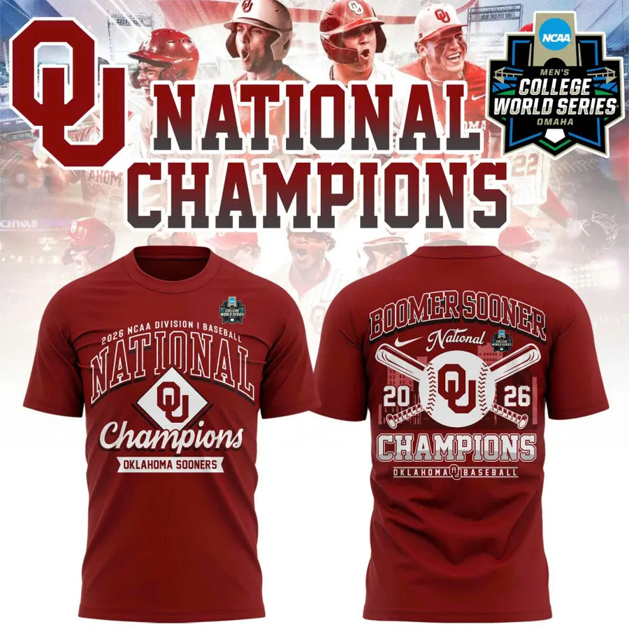 Sooners Crimson 2026 Division I Baseball National Champions Locker Room Shirt