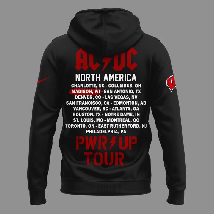 12. Perfect 2026 Power Up Tour AC/DC x Wisconsin Badgers Football Hoodie