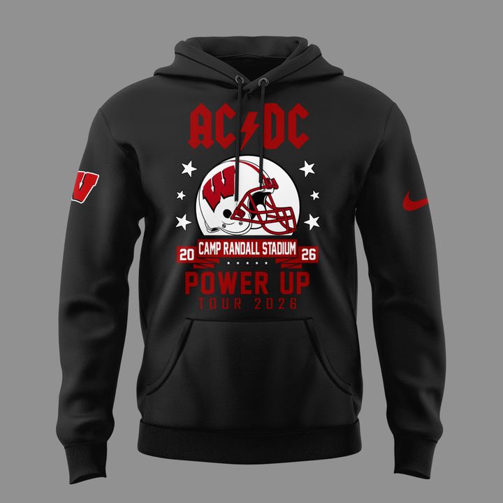 12. Perfect 2026 Power Up Tour AC/DC x Wisconsin Badgers Football Hoodie