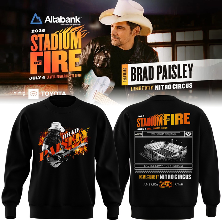 Limited Edtion BYU Football x Brad Paisley Stadium Of Fire Tour Black Sweatshirt