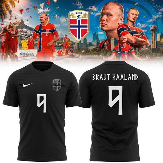 Norway National Team Pre-Match Top Braut Haaland #9 - All Black Minimalist
