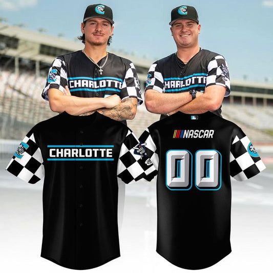 Custom Charlotte Knights NASCAR Theme Black Baseball Jersey