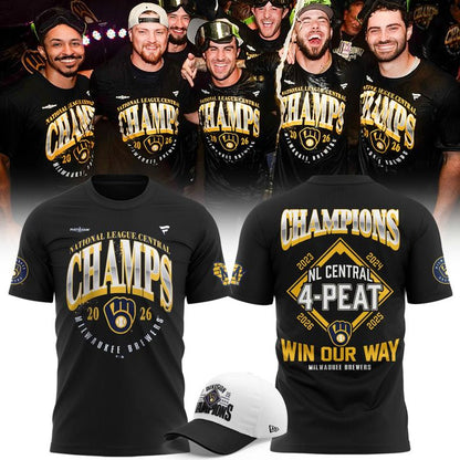 Milwaukee Brewers 2026 National League Central Champions Win Our Way 4-Peat Locker Room T-Shirt - Black