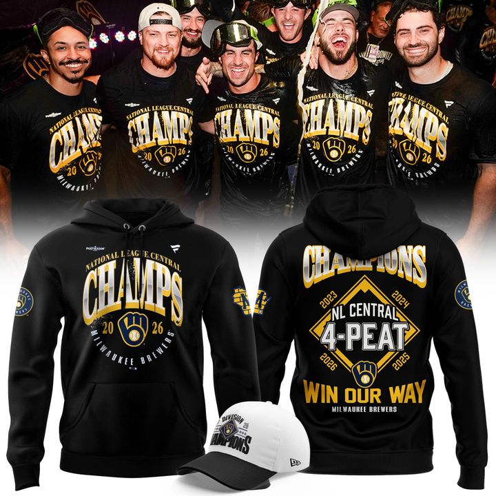 Milwaukee Brewers 2026 NL Central Champions 4-Peat Pullover Hoodie - Black