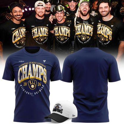 Milwaukee Brewers 2026 National League Central Champions Postseason Graphic Tee (Plain Back) - Navy Blue