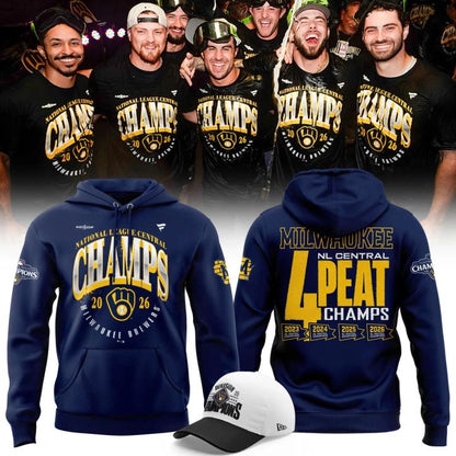 (Adult & Kid) Milwaukee Brewers Fanatics Navy 2026 NL Central Division Champions Locker Room Hoodie