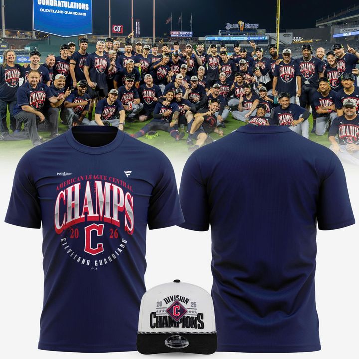 Men's Cleveland Guardians 2026 AL Central Champions Front Graphic T-Shirt - Navy Blue