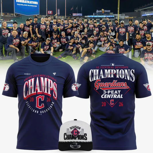 Men's Cleveland Guardians Navy 2026 AL Central Division Champions 3-Peat T-Shirt