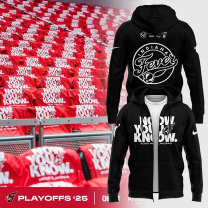 Now You Know Indiana Fever Zip Hoodie WNBA Playoff 2025 Black