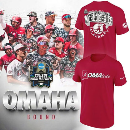 Exclusive Alabama Crimson Tide 2026 Baseball College World Series "OmaTide" T-Shirt.
