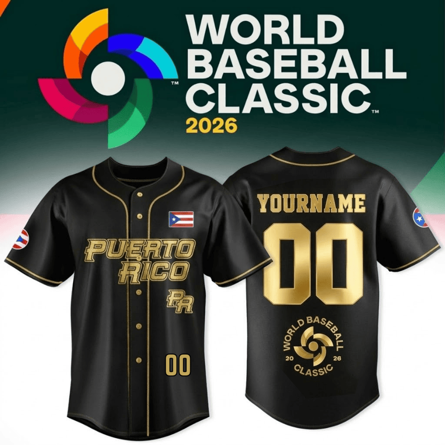 Puerto Rico - Baseball 2026 World Baseball Classic Goldden Personalization-3D Baseball Jersey
