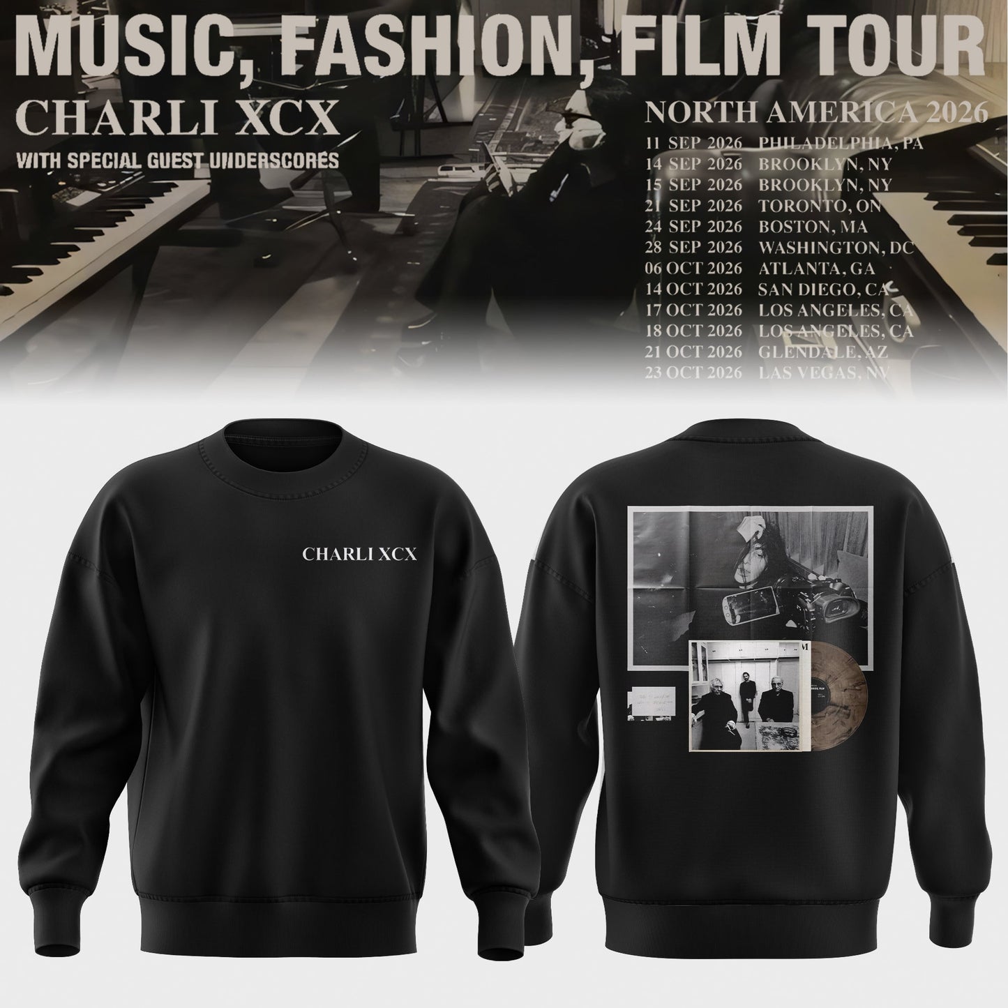CHARLI XCX “MUSIC, FASHION, FILM” TOUR SWEATER IS HERE