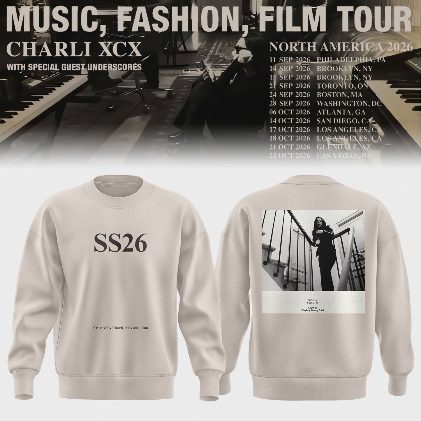 CHARLI XCX “MUSIC, FASHION, FILM” TOUR SWEATER IS HERE