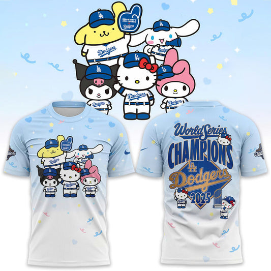 Hello Kitty x LA Dodgers 2025 World Series Champions T-Shirt - 3D All Over Printed