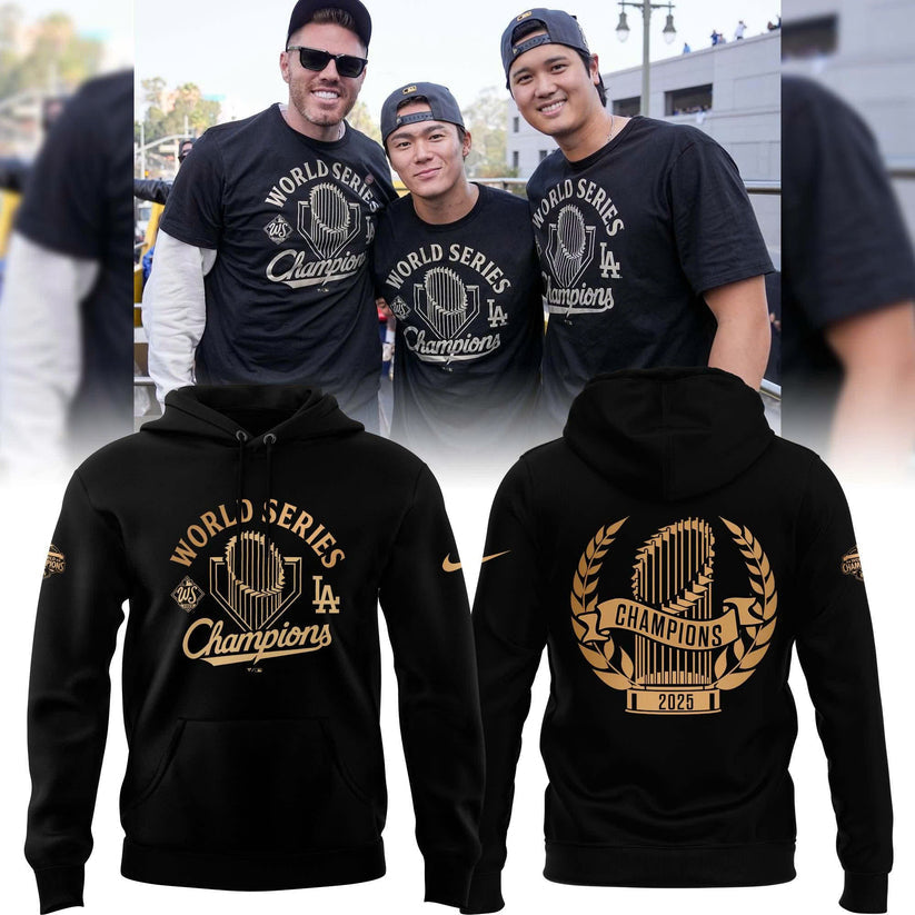2025 World Series Champions LA Dodgers Hoodie - 100% Cotton DTF Printed - Golden Black