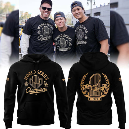 2025 World Series Champions LA Dodgers Hoodie - 100% Cotton DTF Printed - Golden Black