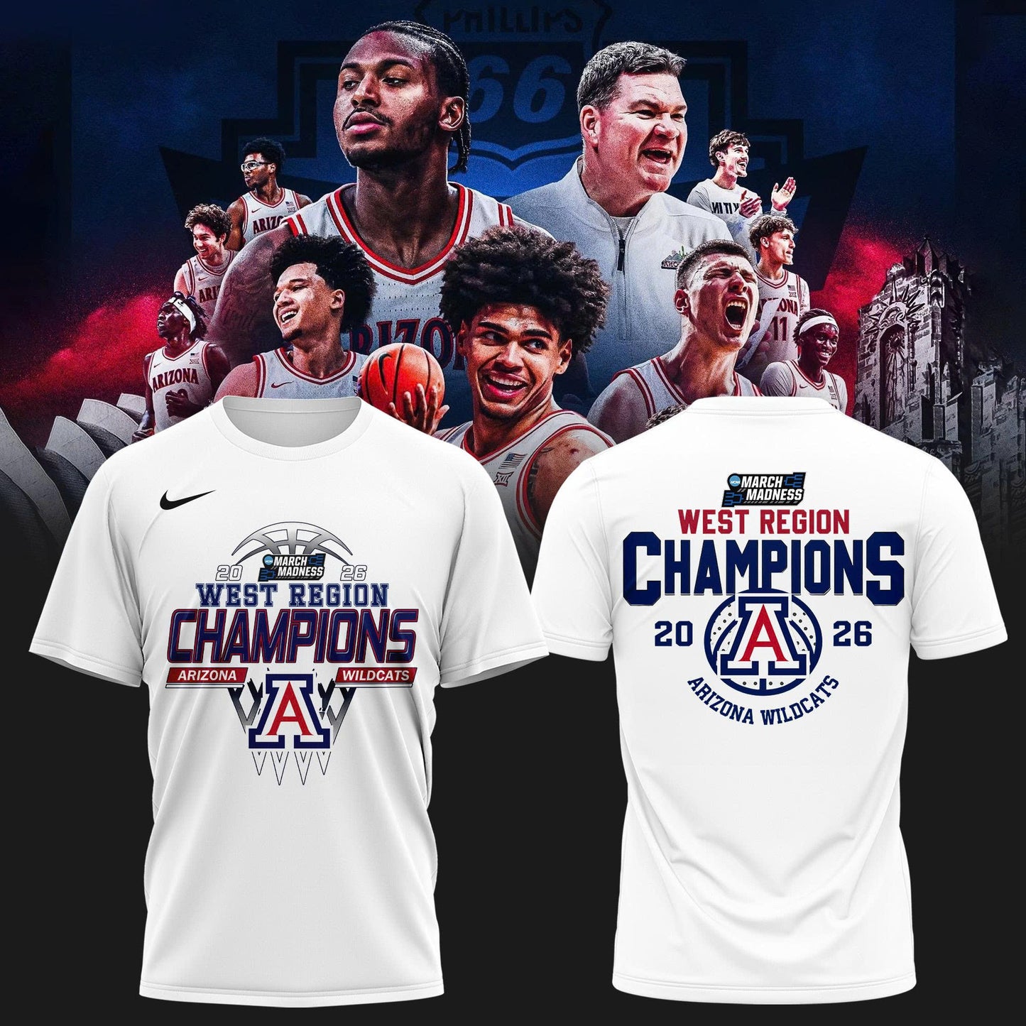 Arizona Wildcats West Region Champions 2026 T-Shirt – NCAA March Madness Basketball Tee