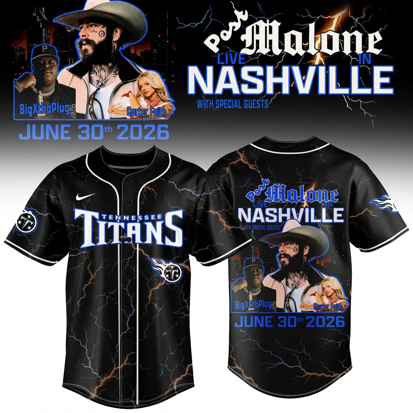 _Post Malone Live in Nashville 2026 Baseball Jersey