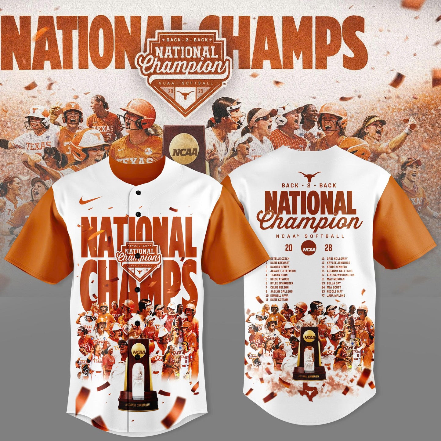 _ Texas Longhorns Back To Back NATIONAL CHAMPIONS Jersey