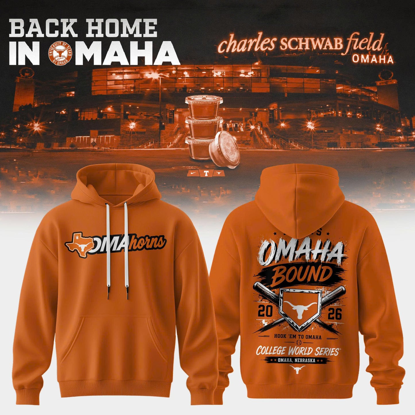 Texas Longhorn Baseball 2026 NCAA Baseball Men’s College World Series Omahorns Hoodie