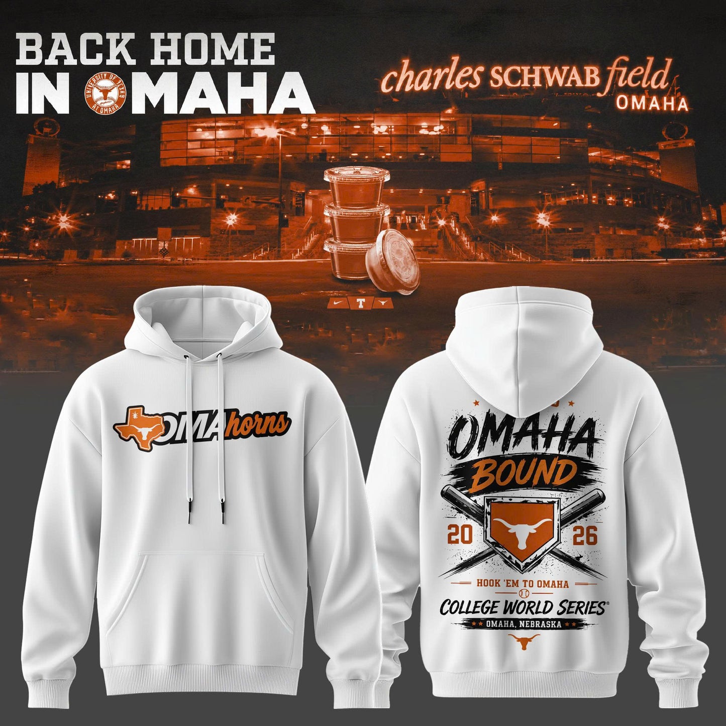 Texas Longhorn Baseball 2026 NCAA Baseball Men’s College World Series Omahorns Hoodie