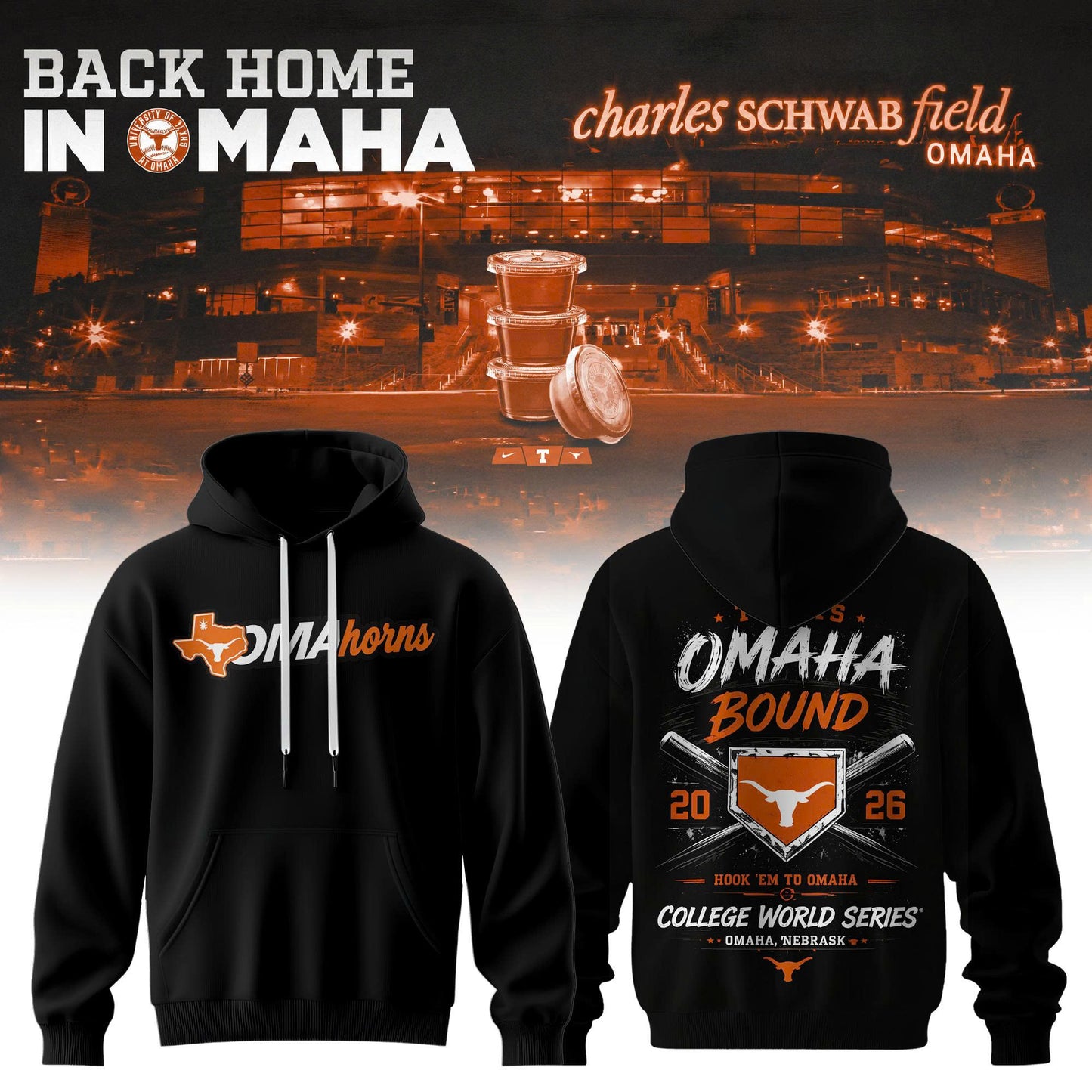 Texas Longhorn Baseball 2026 NCAA Baseball Men’s College World Series Omahorns Hoodie