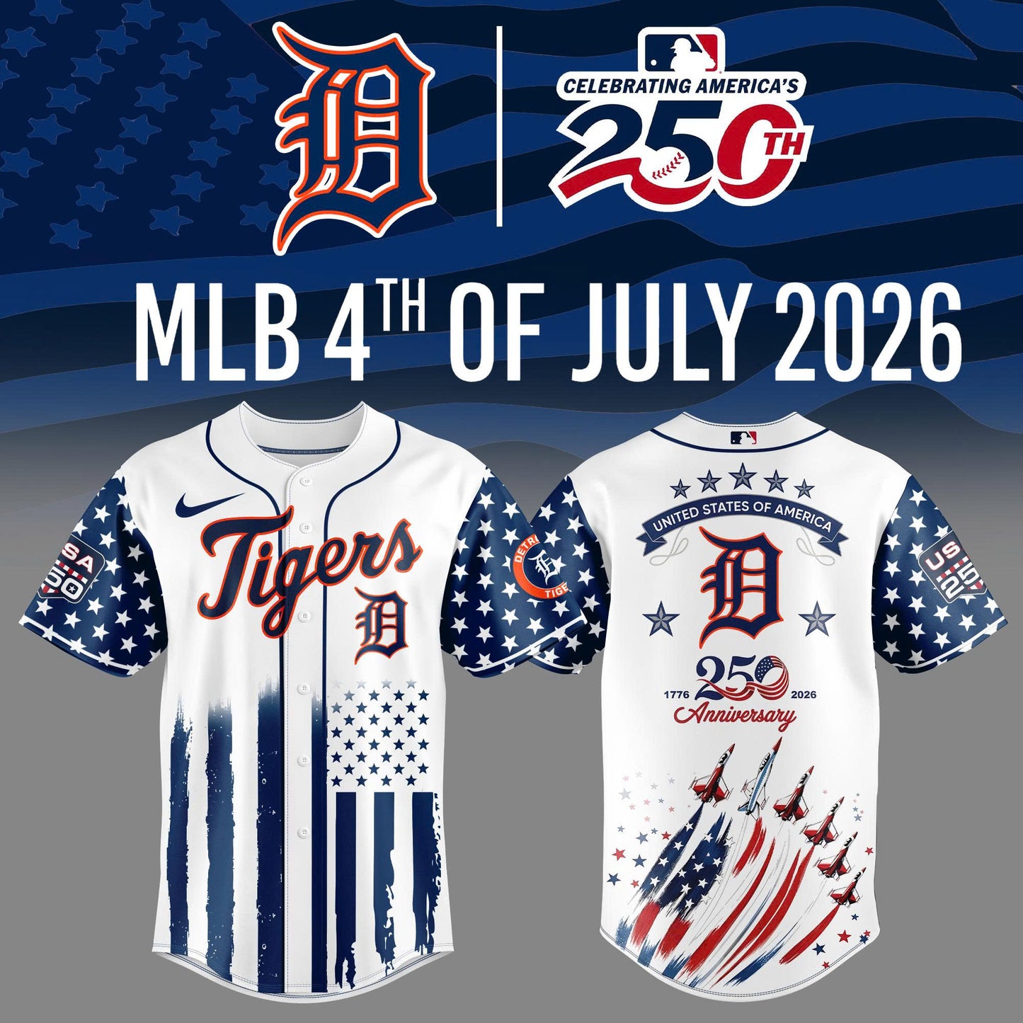 D Tigers 4TH Of July 2026 Limited Edition Jersey| Cap