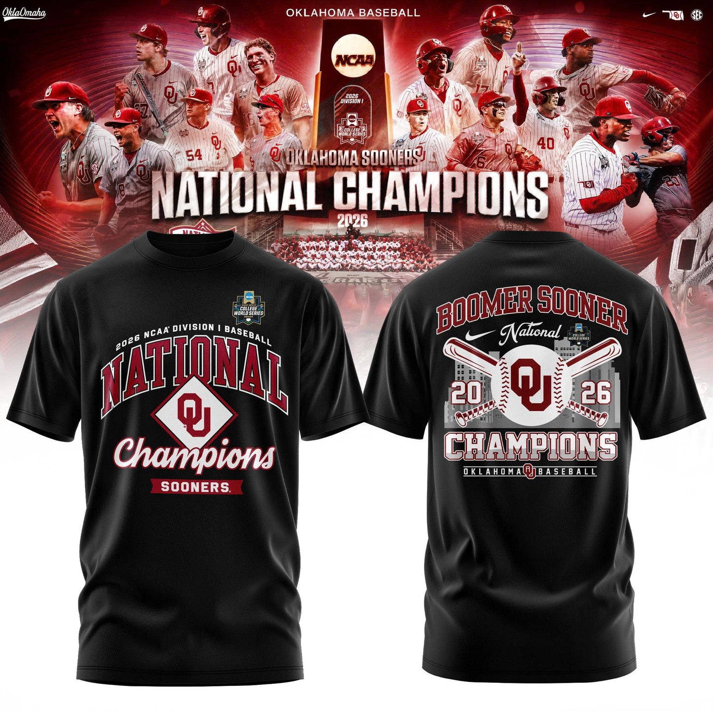 Oklahoma Sooners 2026 Baseball National Champions Tshirt