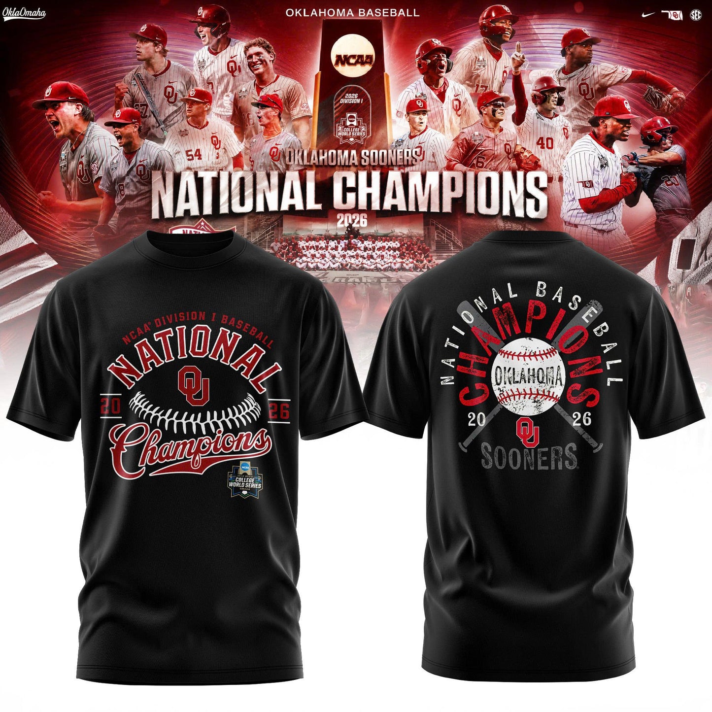 Oklahoma Sooners 2026 Baseball National Champions Tshirt
